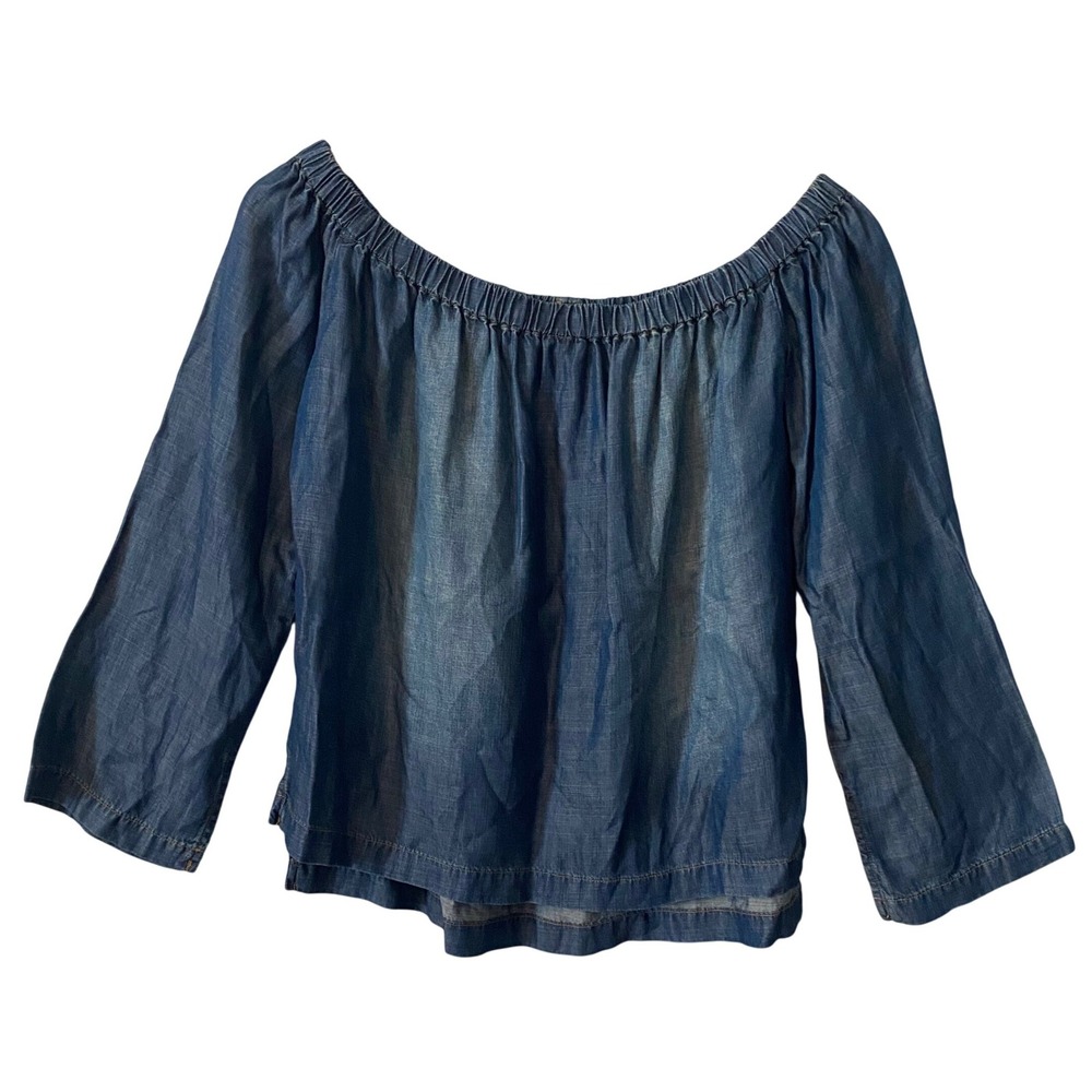 Side Stitch Women Sz Sm Blue Tencel Lyocell‎ Off Shoulder 3/4 Sleeve Blouse